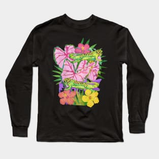 Tropical Gecko with Hibiscus Flowers Long Sleeve T-Shirt